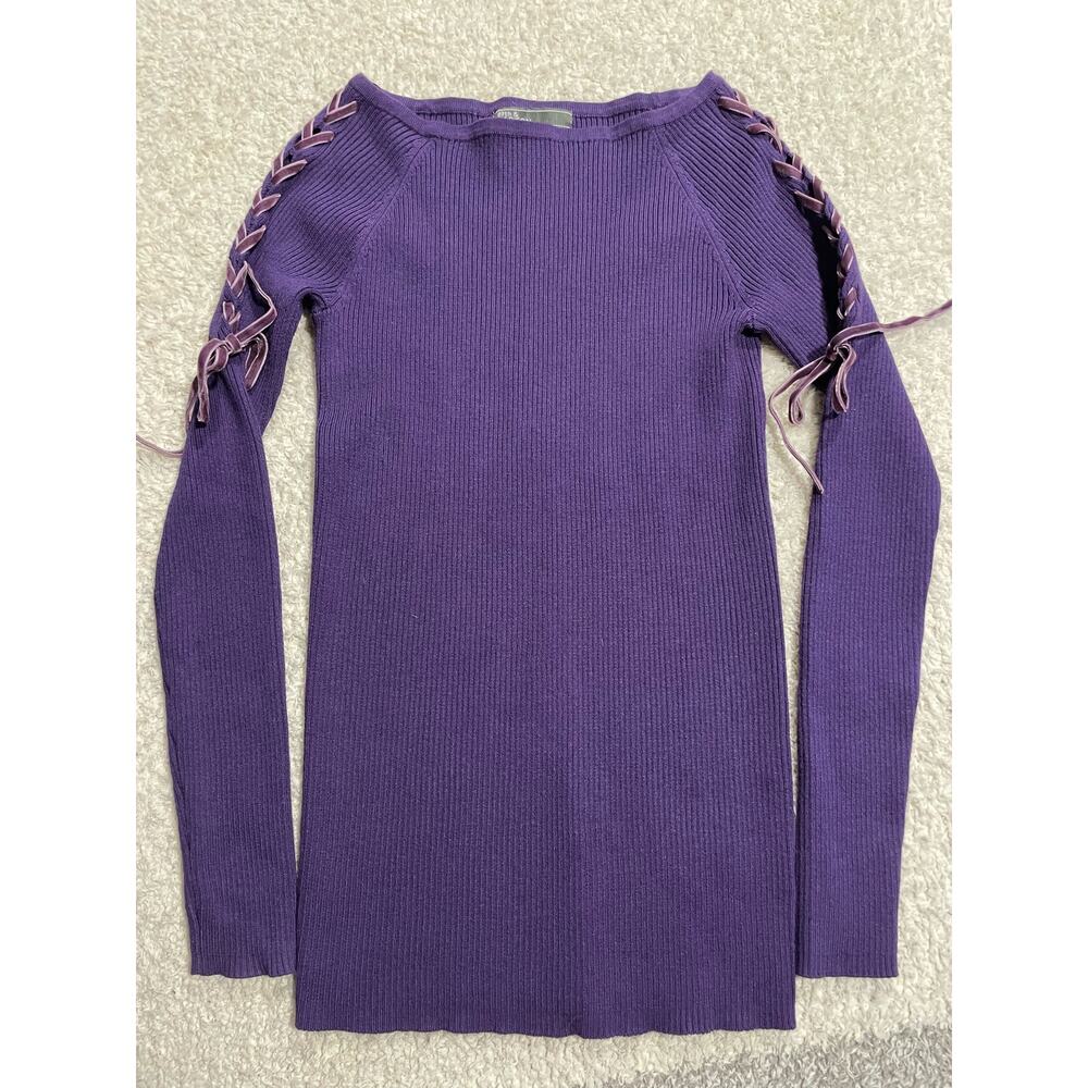 89th & Madison Women's Size Small Boat Neck Long Sleeve Lace Up Sweater Purple